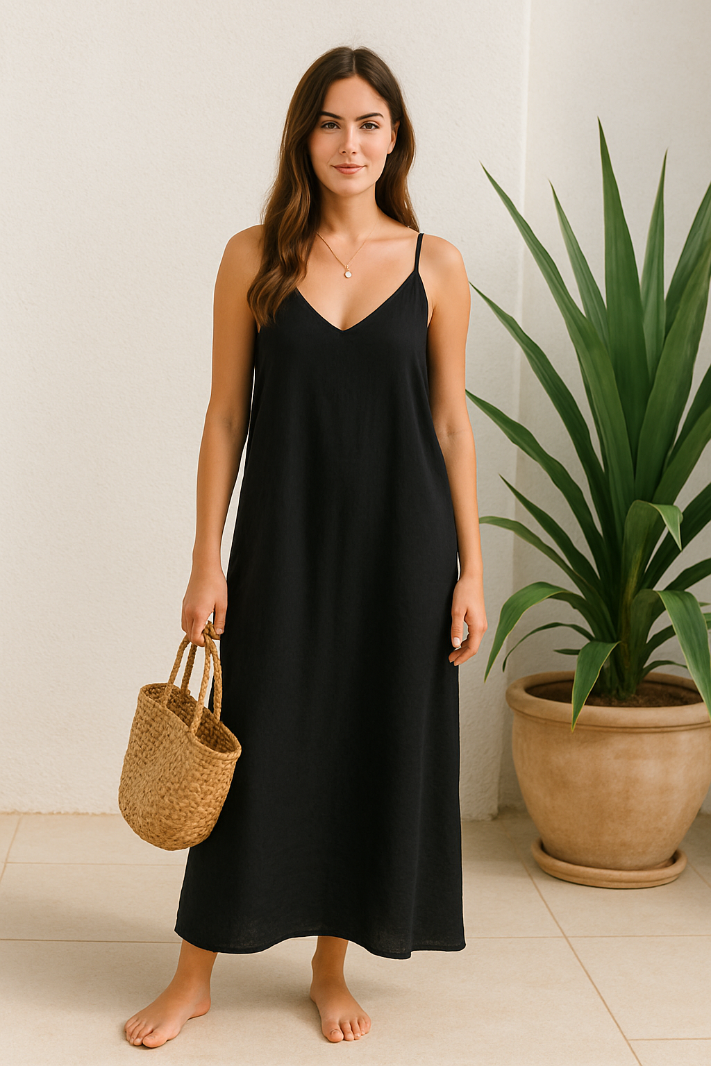Zomerse Maxi Jurk – Limegroen & Zwart Reaksfashion